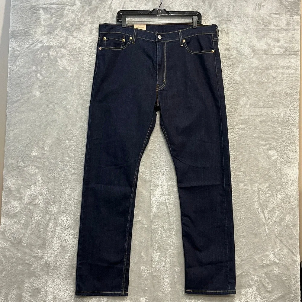 Levi 513 Slim Straight Jeans Mens 38x32 Dark Indigo Blue Stretch Denim